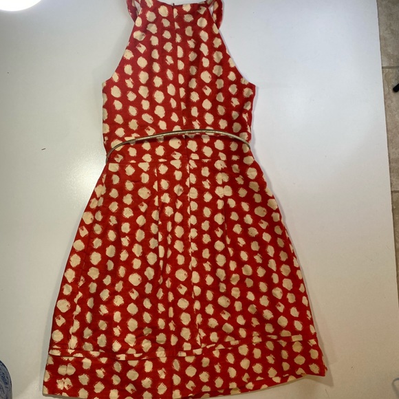 Eliza J Redish/Orange & White Polka Dot Sleeveless A-Line Dress W/Silver Belt 8 - Picture 4 of 16